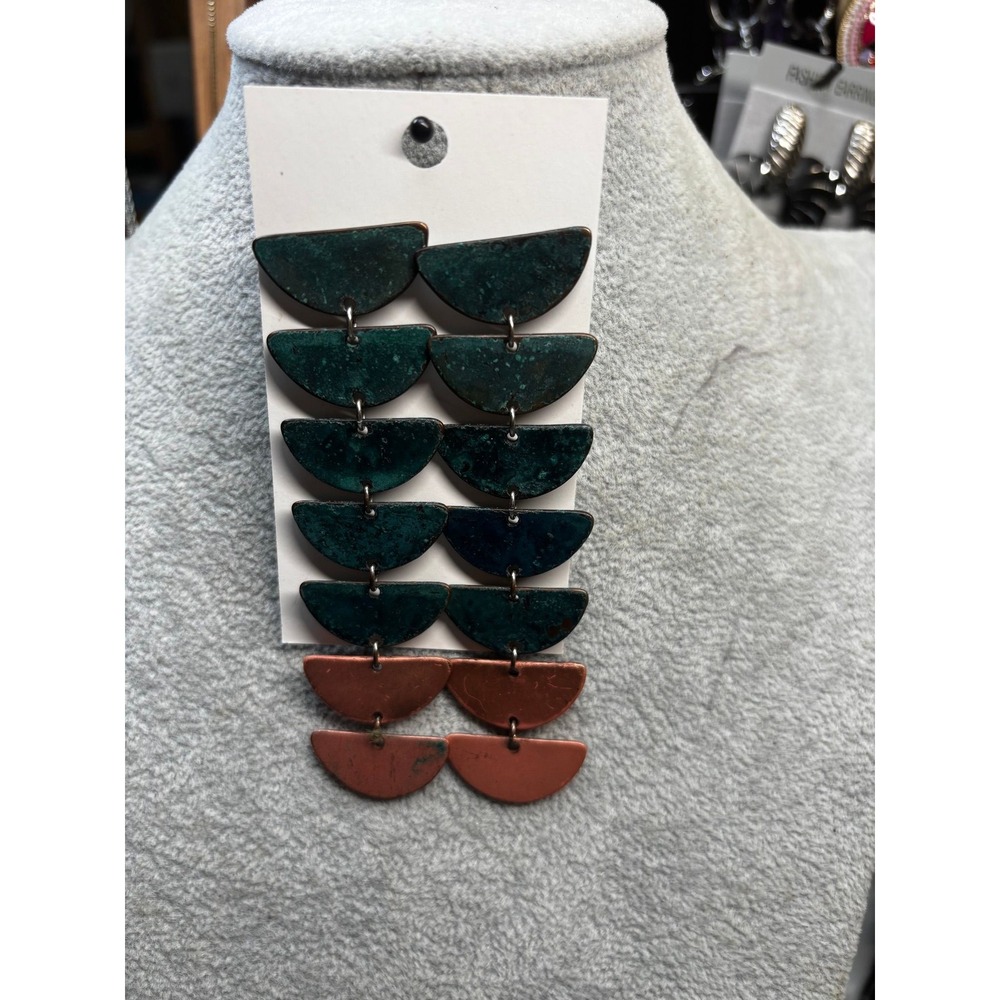 #6. Geometric Patina & Copper Dangle Earrings